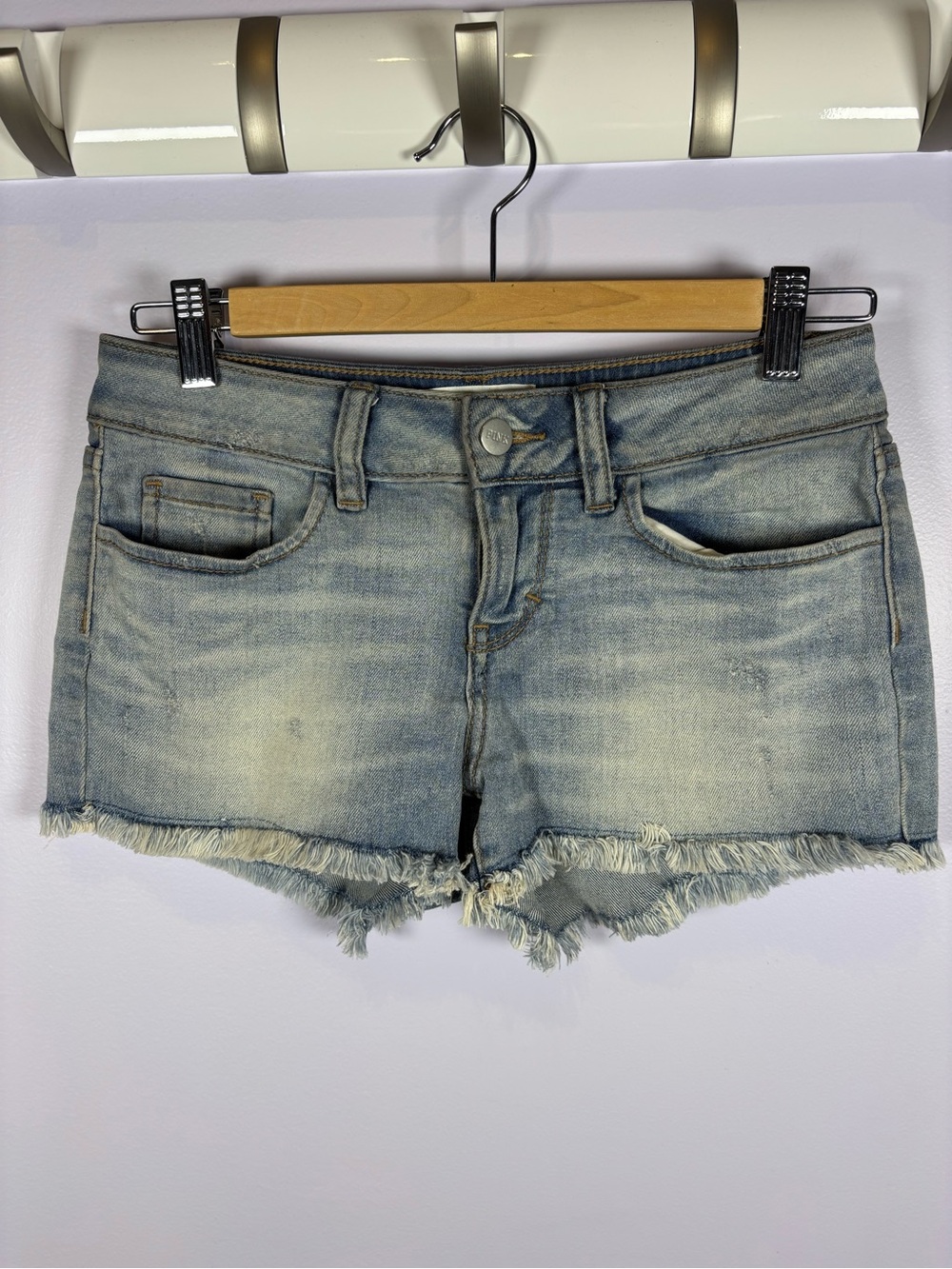 PINK Victoria's Secret Y2K Light Blue Frayed Hem Denim Shorts